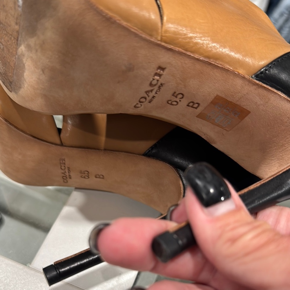 Coach Black and Tan Leather Heels - Picture 3 of 4